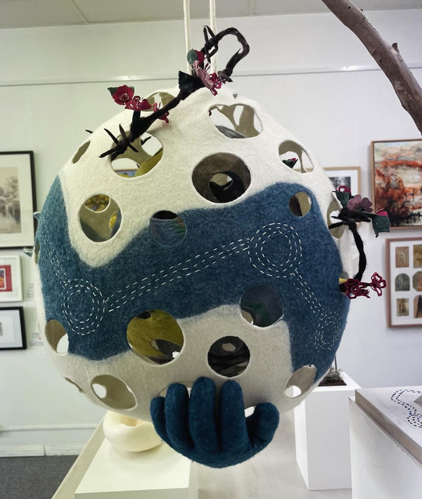 Felt sculpture titled Galari bila Embrace by Mary-Ann Wright, made from Australian wool and inspired by the Lachlan River